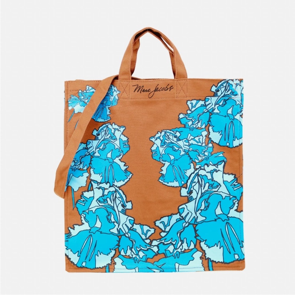 Marc Jacobs Brown/Blue Pansy Floral Crossbody Tote Bag